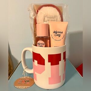 VS PINK Mug Gift Set with Warm & Cozy Body Mist and Lotion Logo Eye Mask